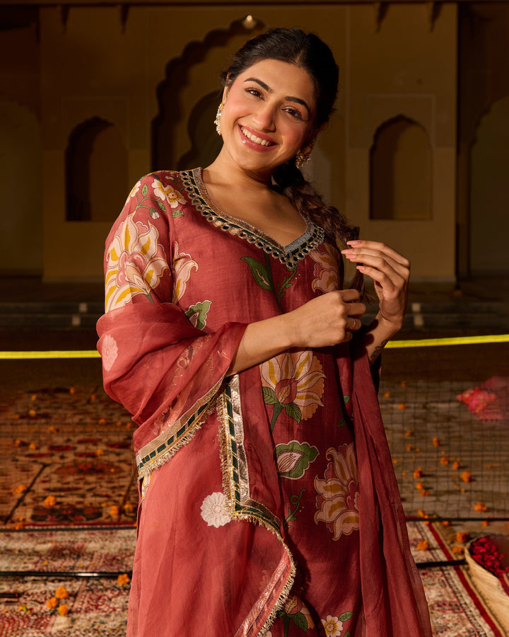 Rooh Mauve Printed Chanderi Suit Set