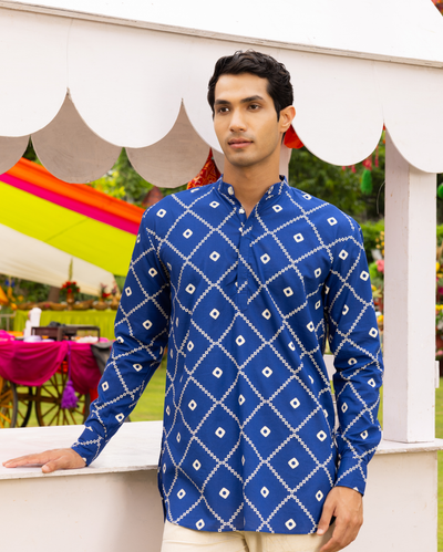 Vedvik Blue Bandhani Cotton Kurta