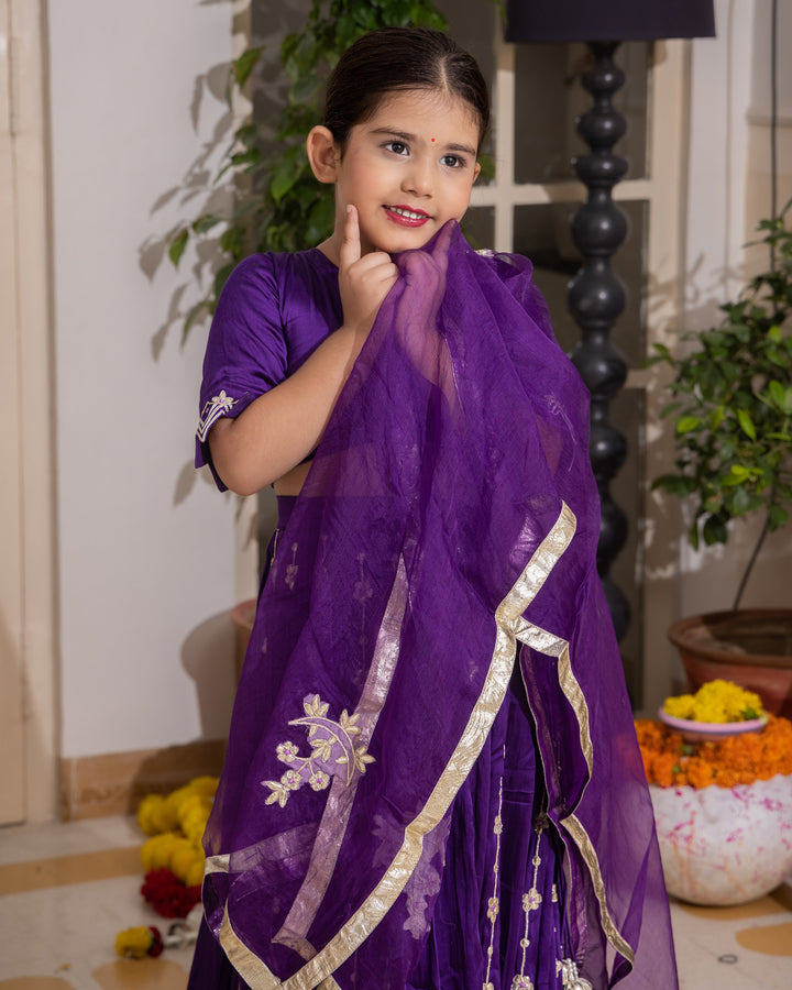 Chiku Purple Solid Satin Lehenga Set