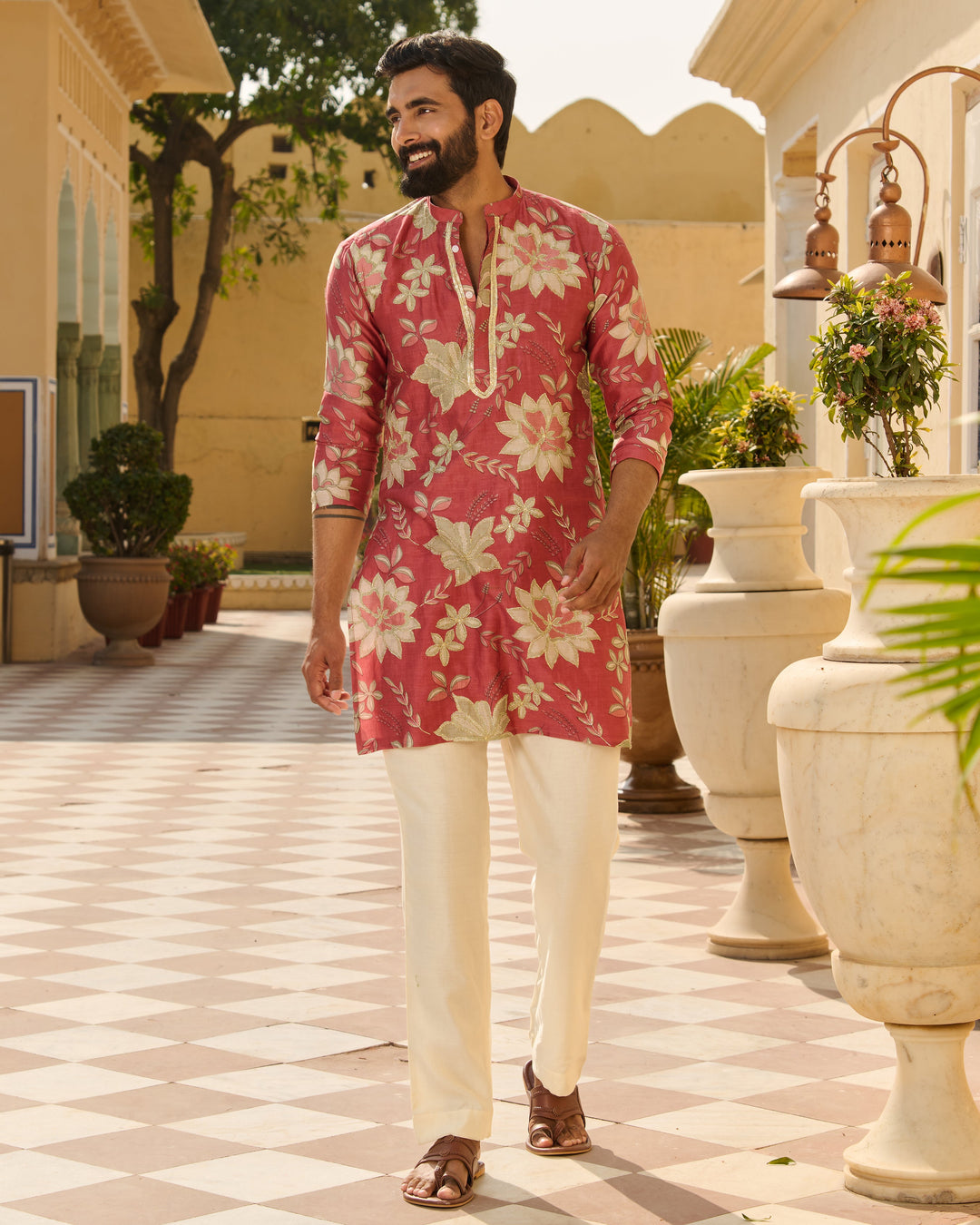 Kshitij Mauve Printed Chanderi Kurta