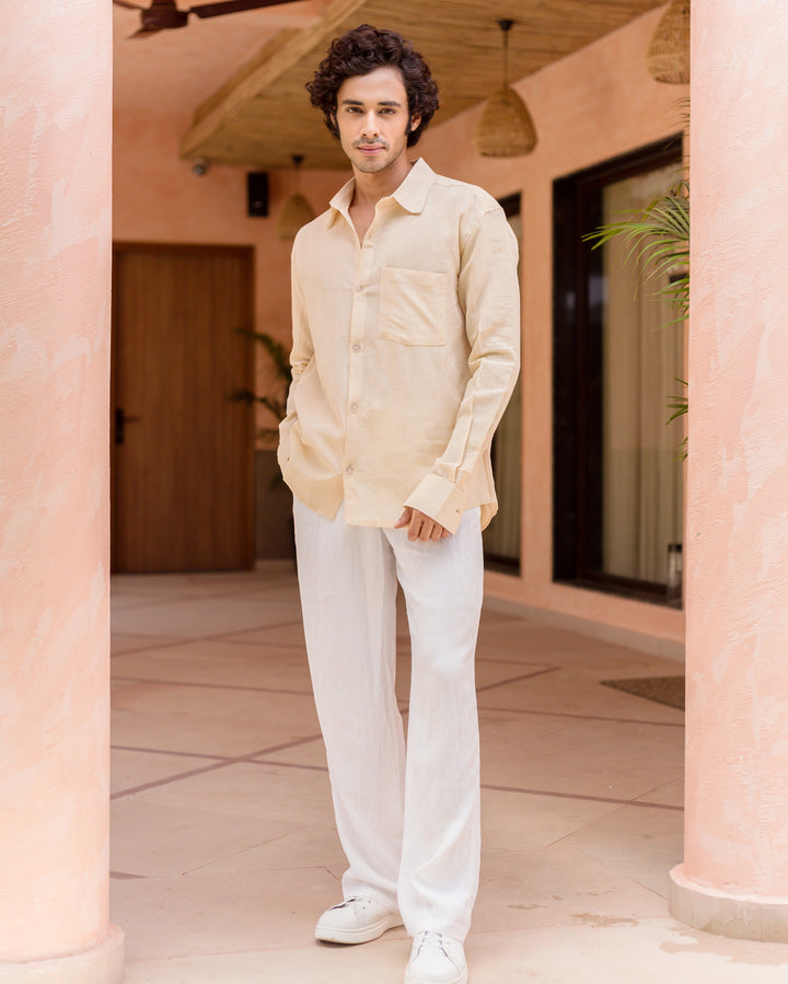 Eryx Off White Cotton Flex Solid Shirt