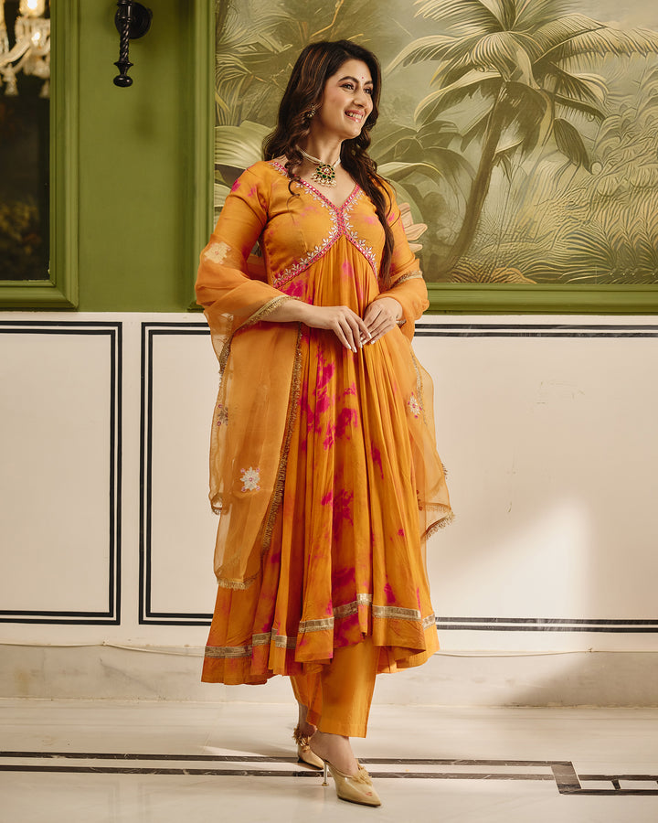 Sapna Orange Pink Tie Dye Muslin Suit Set