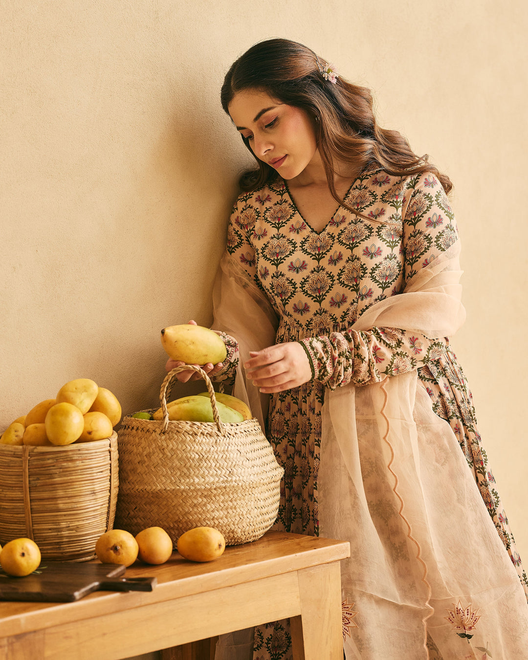 Sahara Peach Cotton Printed Suit Set