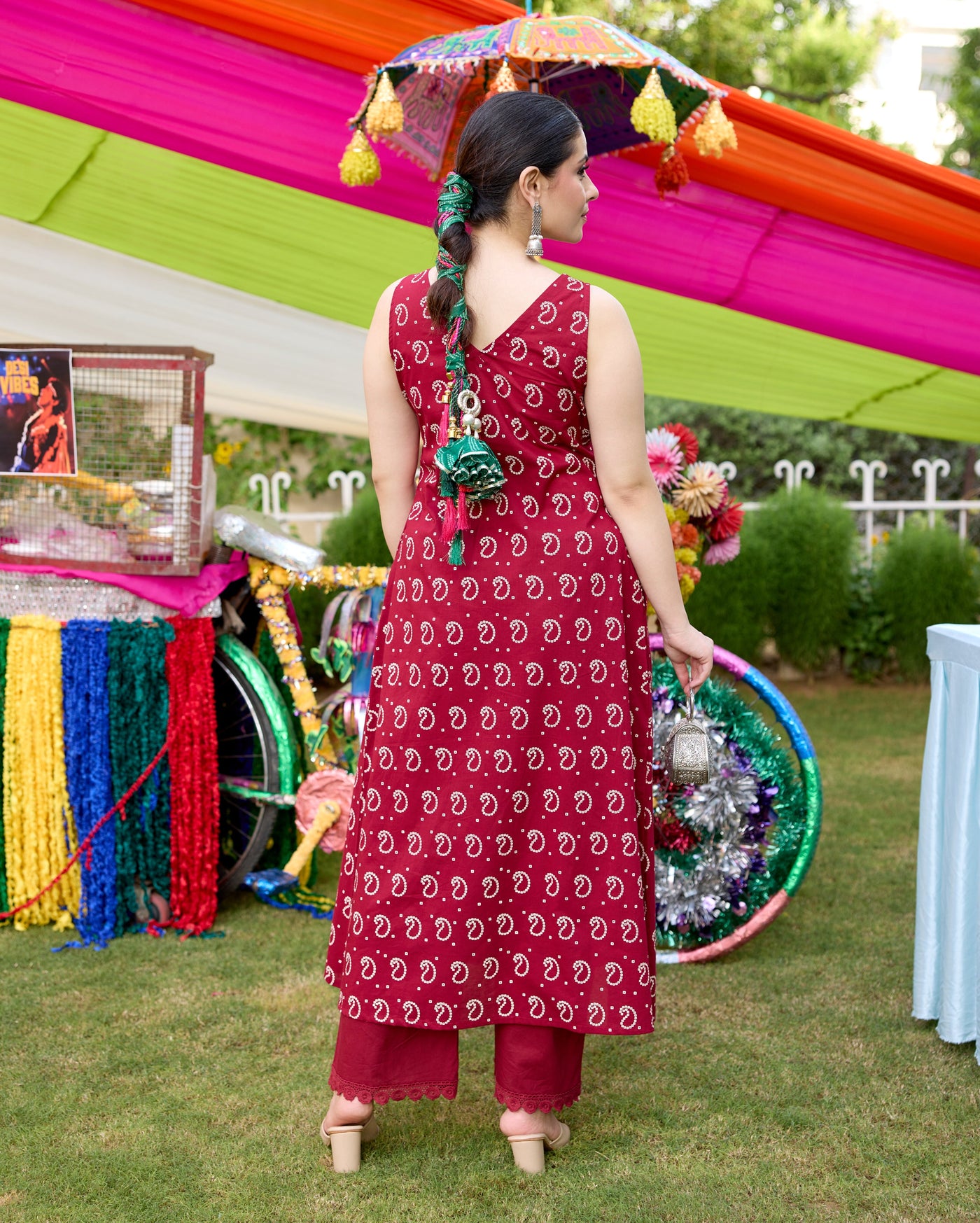 Gulaal Maroon Bandhani Cotton Kurta Set