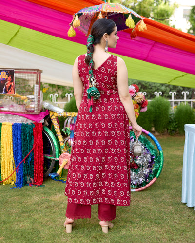 Gulaal Maroon Bandhani Cotton Kurta Set
