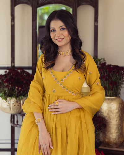 Sunny Mustard Ombre Embroidered Chanderi Suit Set