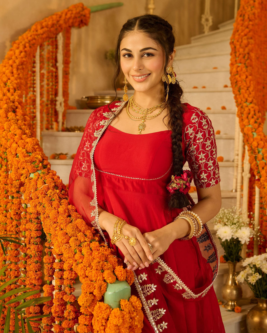 Roli Red Solid Chanderi Suit Set