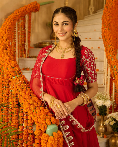 Roli Red Solid Chanderi Suit Set