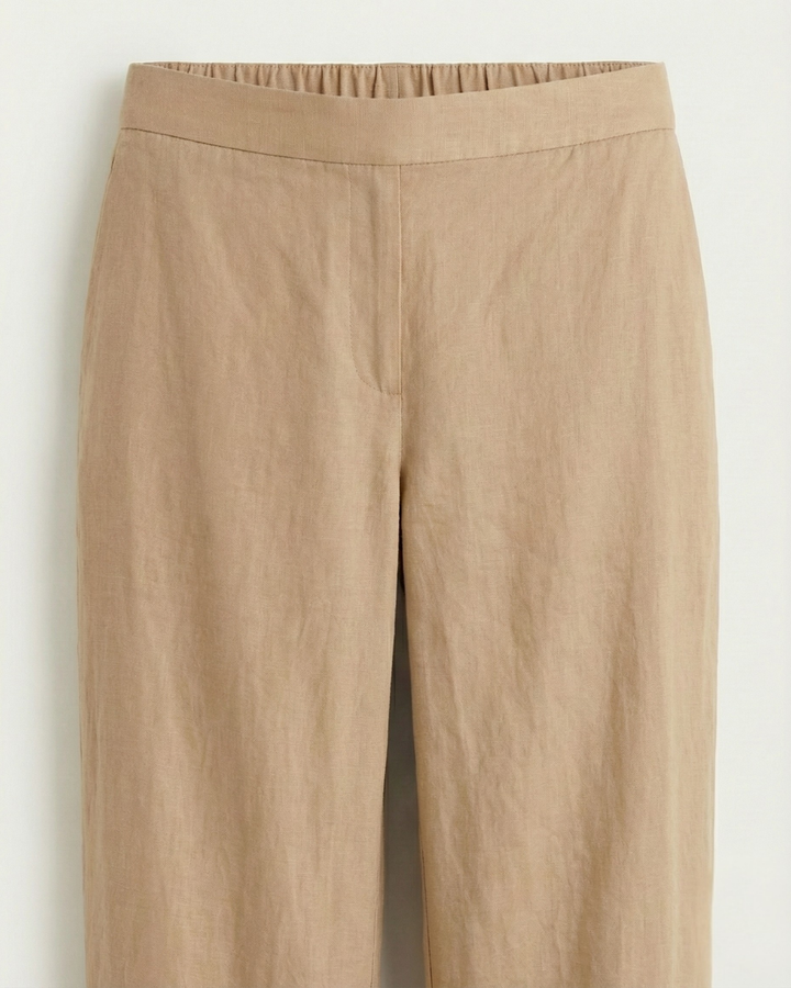 Elena Light Creamish Brown Linen Straight Pants
