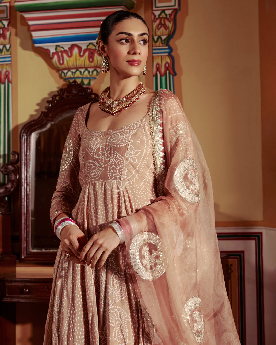 Sobha Brown Bandhani Silk Suit Set