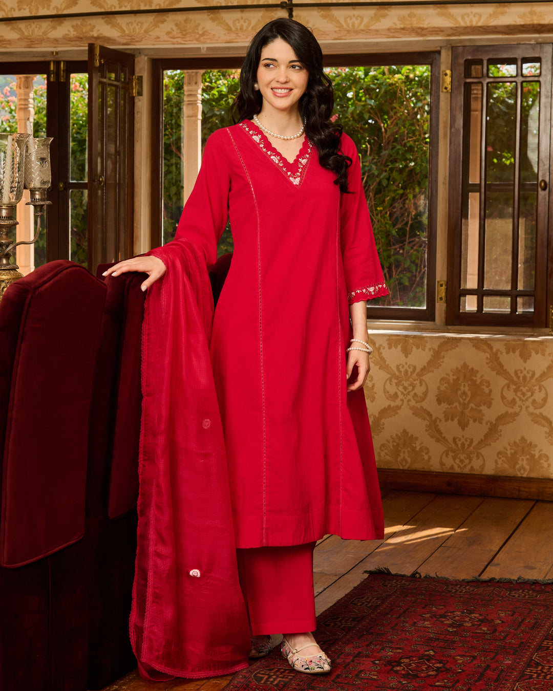 Mistral Pink Embroidered Cotton Suit Set