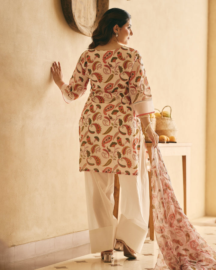 Aarvi White Mul Cotton Printed Farsi Salwar Set