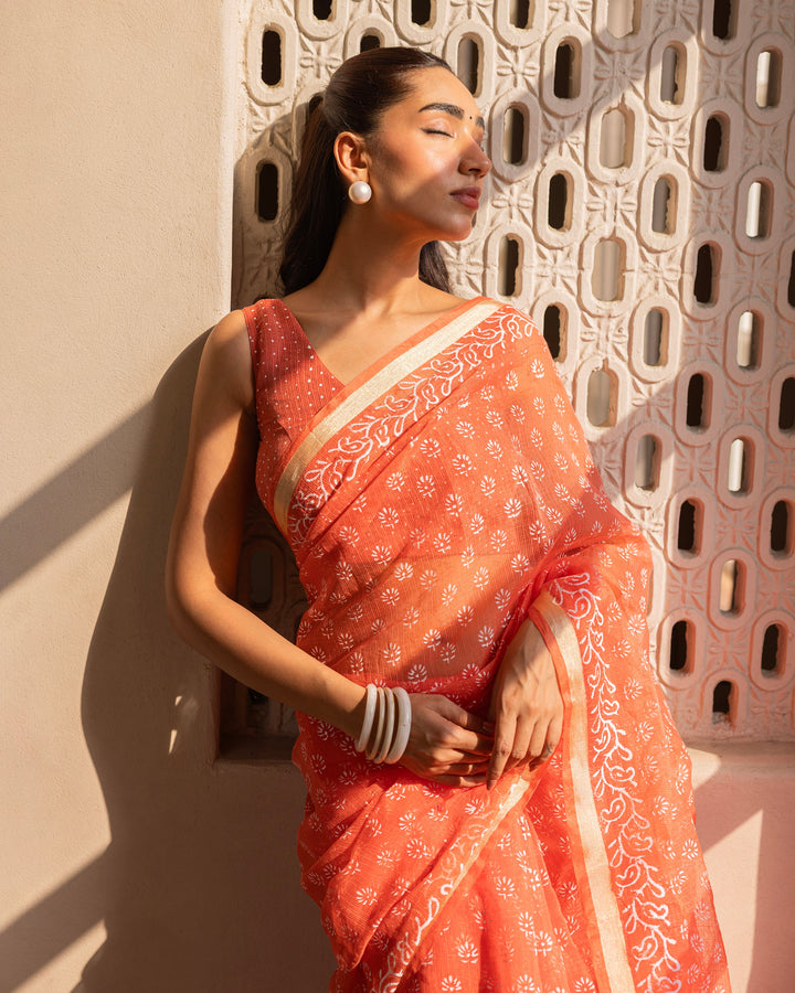 Aabheri Orange Doria Printed Saree