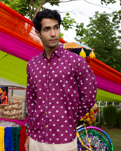 Tavish Purple Bandhani Cotton Shirt