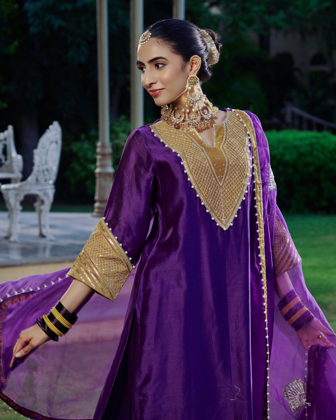 Ambika Purple Embroidered Chanderi Suit Set
