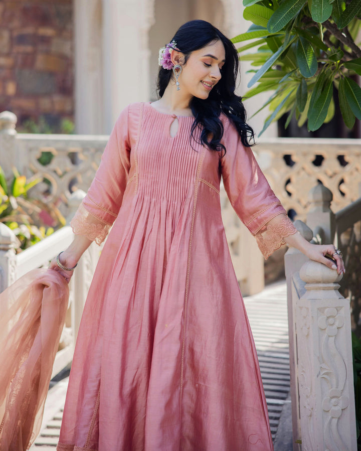Mary Mauve Embroidered Chanderi Suit Set