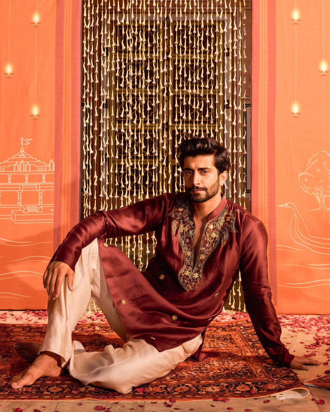 Shreyas Maroon Chanderi Embroidered Kurta