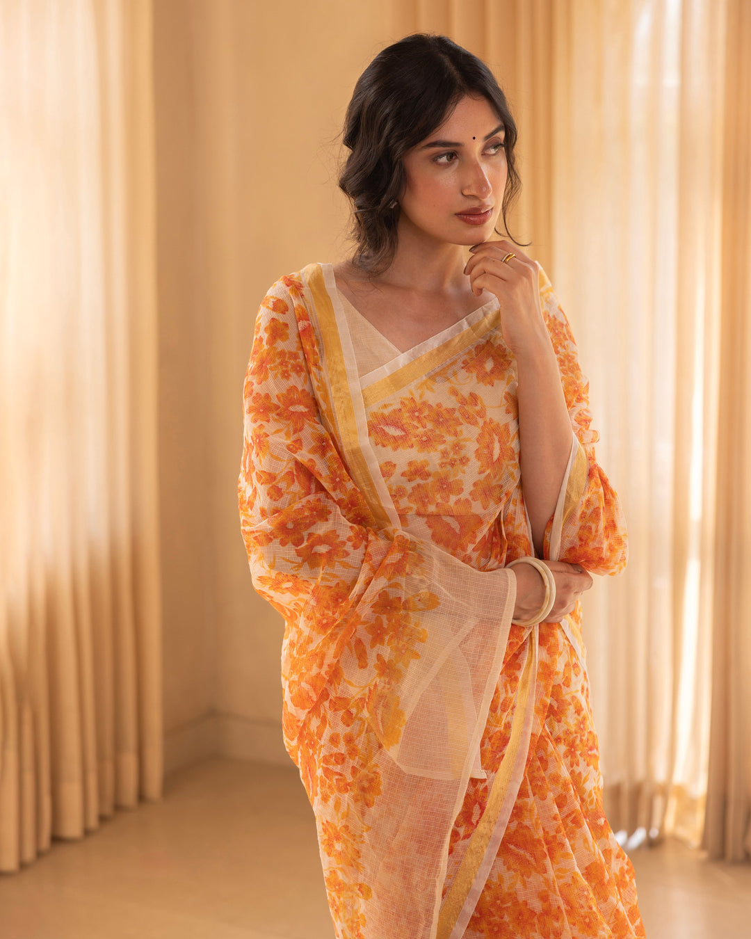 Bahar Peach Doria Printed Saree