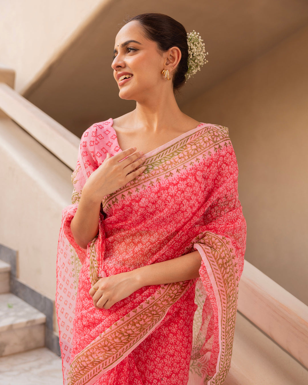 Jaal Pink Doria Printed Saree