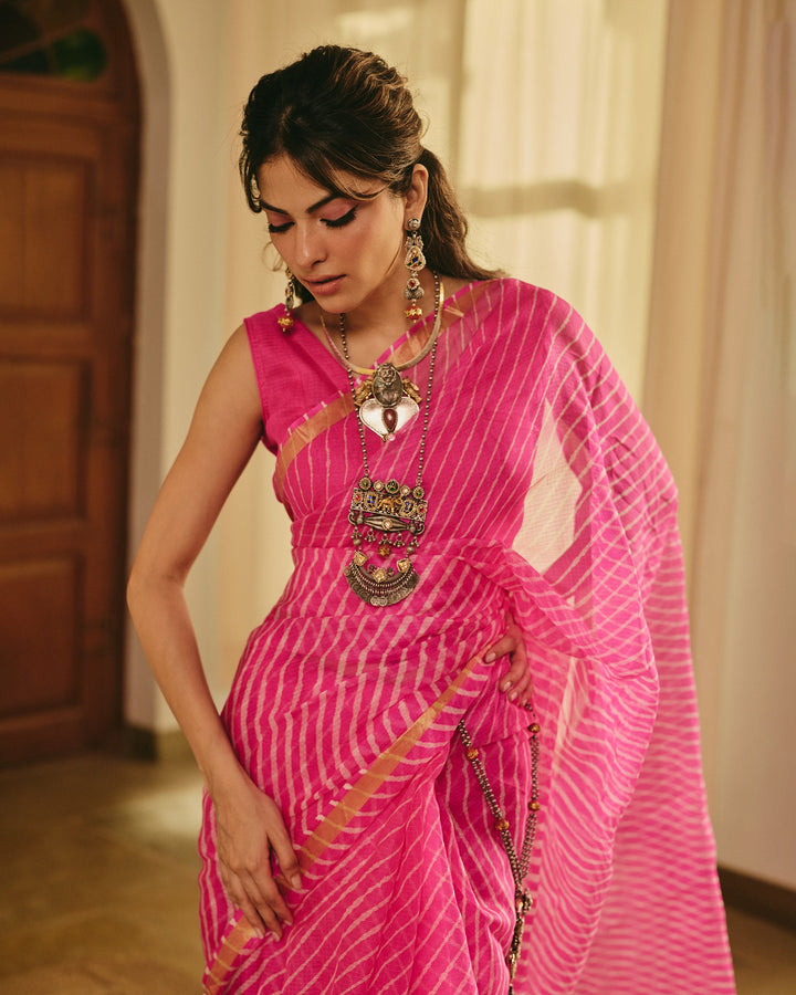 Fiesta Pink Doria Leheriya Saree
