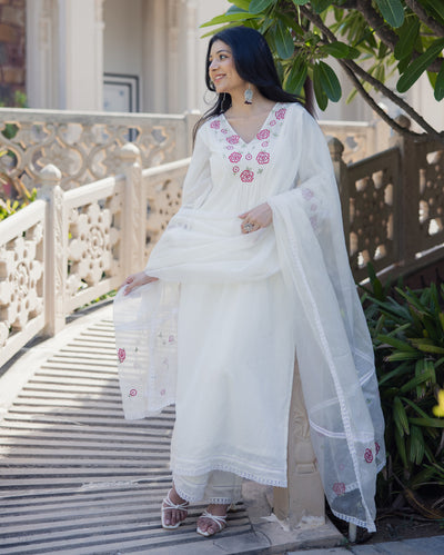 Fairy Dust White Embroidered Cotton Suit Set