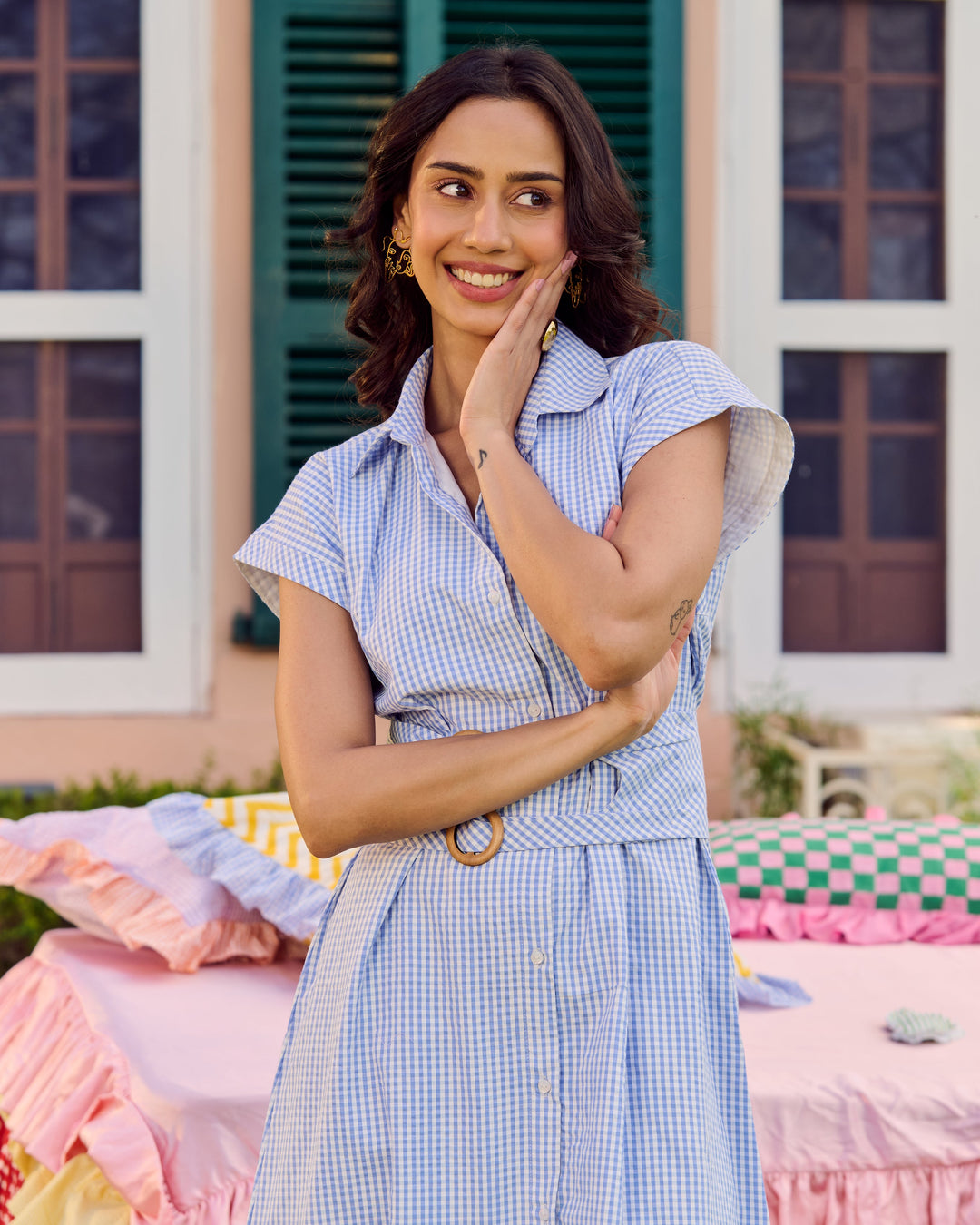 Son Blue Cotton Checks Dress