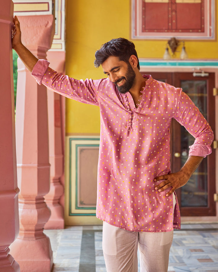 Abhijeet Lavender Bandhani Crepe kurta