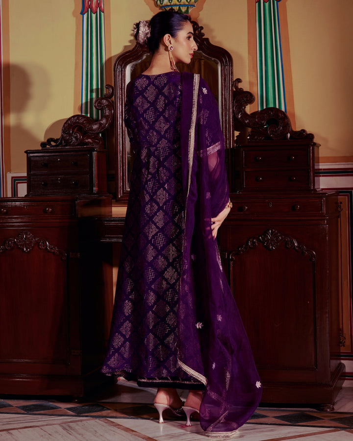 Devyani Purple Jacquard Suit Set