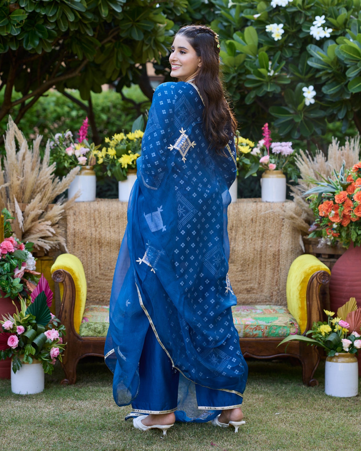Sargam Blue Bandhani Chanderi Suit Set