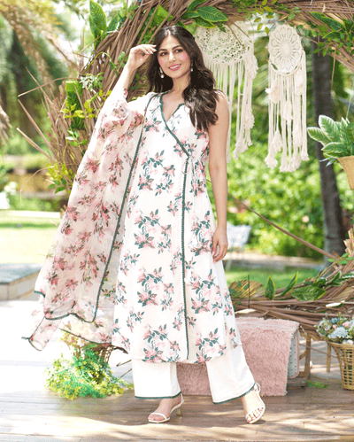 Rishika Off White Printed Silk Suit Set