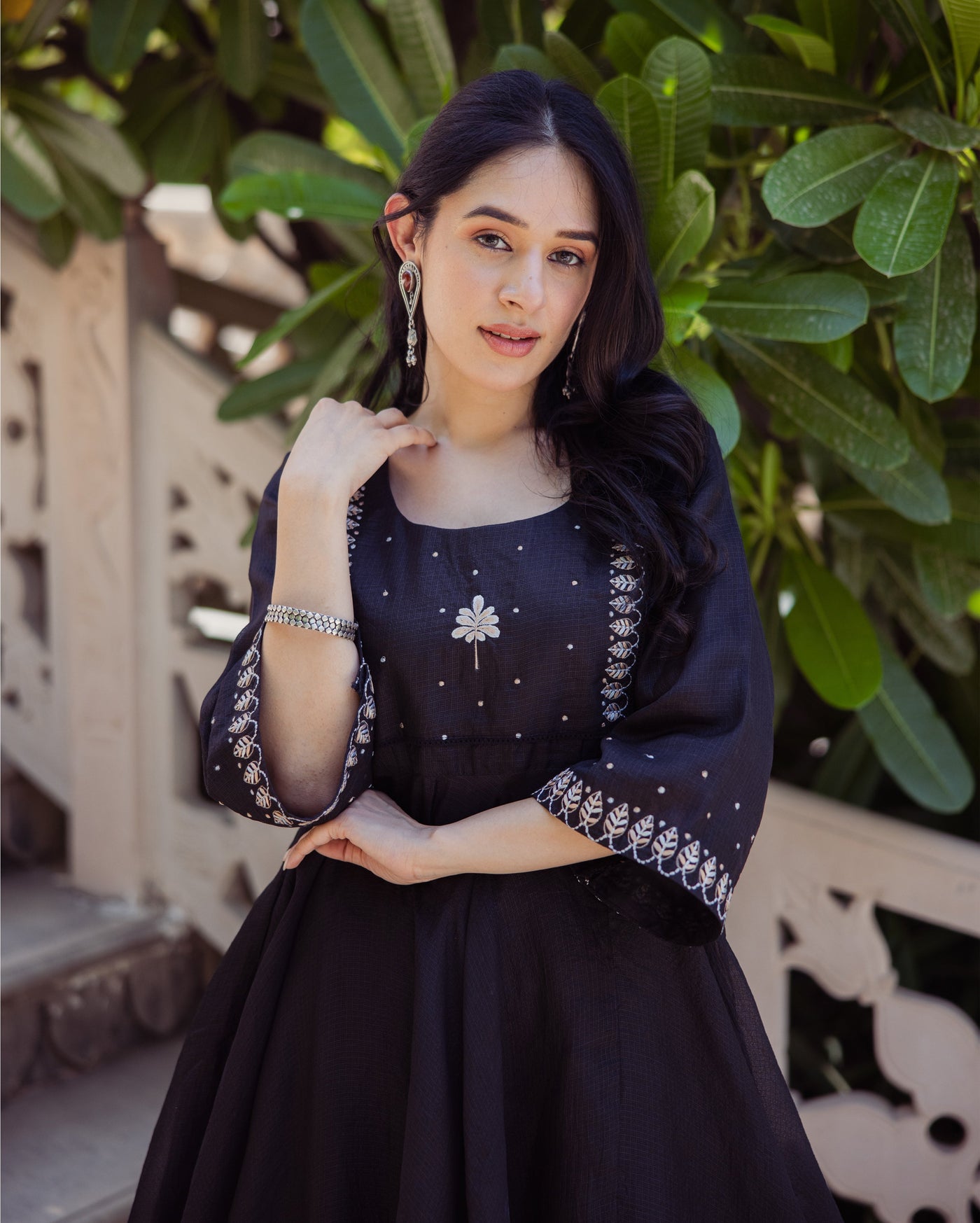 Enchanted Leaf Black Embroidered Doria Coord Set