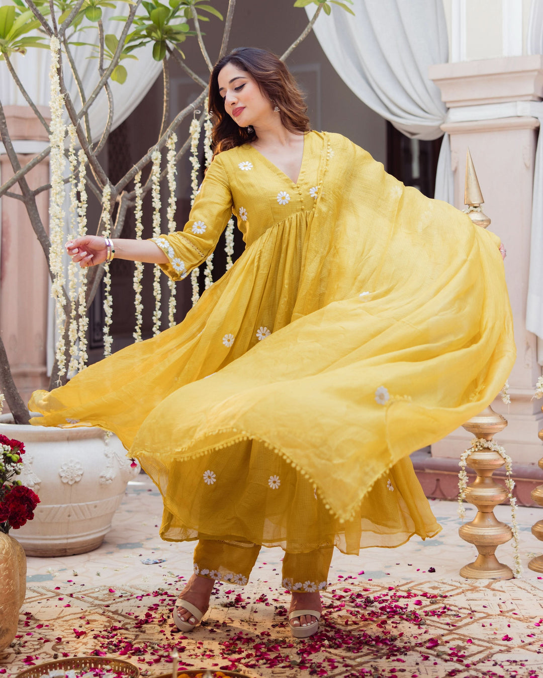 Golden Daisy Mustard Embroidered Doria Suit Set