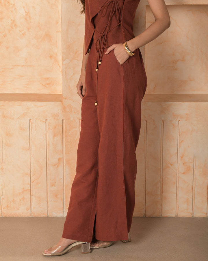 Ashra Red Solid Cotton Flex Coord Set