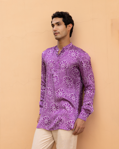 Anvay Purple Bandhani Satin Kurta