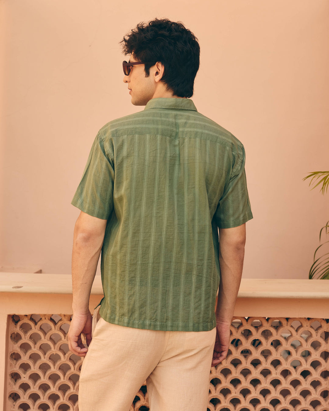 Garo Green Cotton Dobby Embroidered Shirt