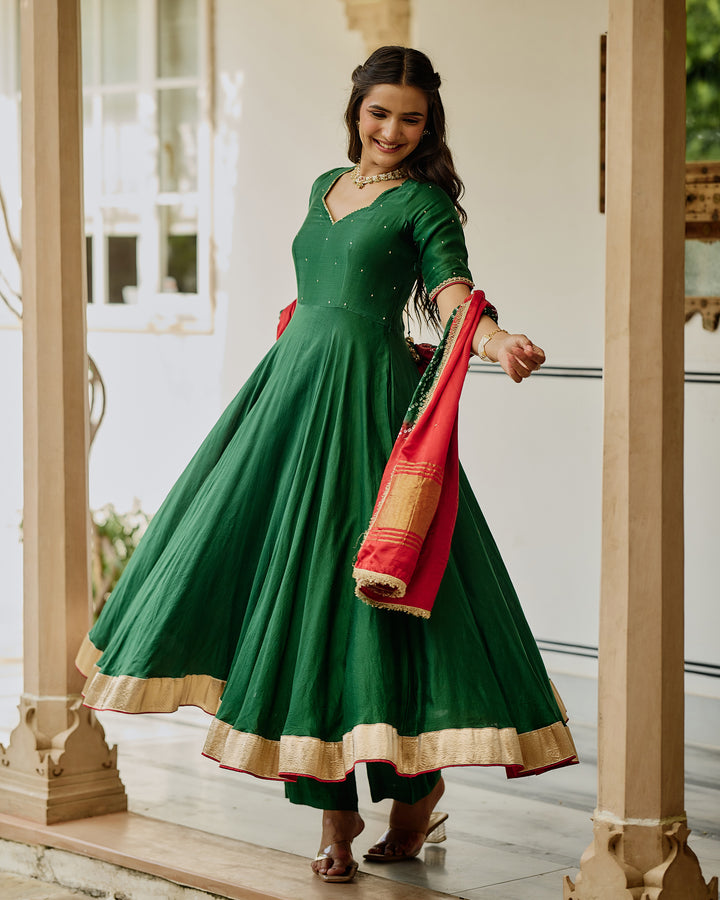 Soma Green Embroidered Chanderi Suit Set