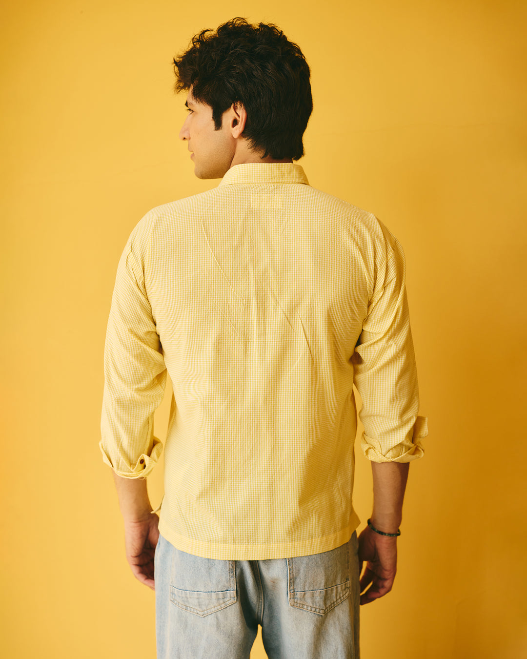 Teyo Yellow Embroidered Cotton Checks Printed Shirt
