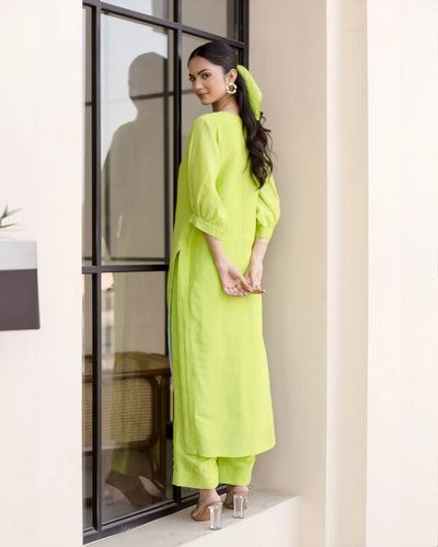 Lush Green Solid Cotton Coord Set
