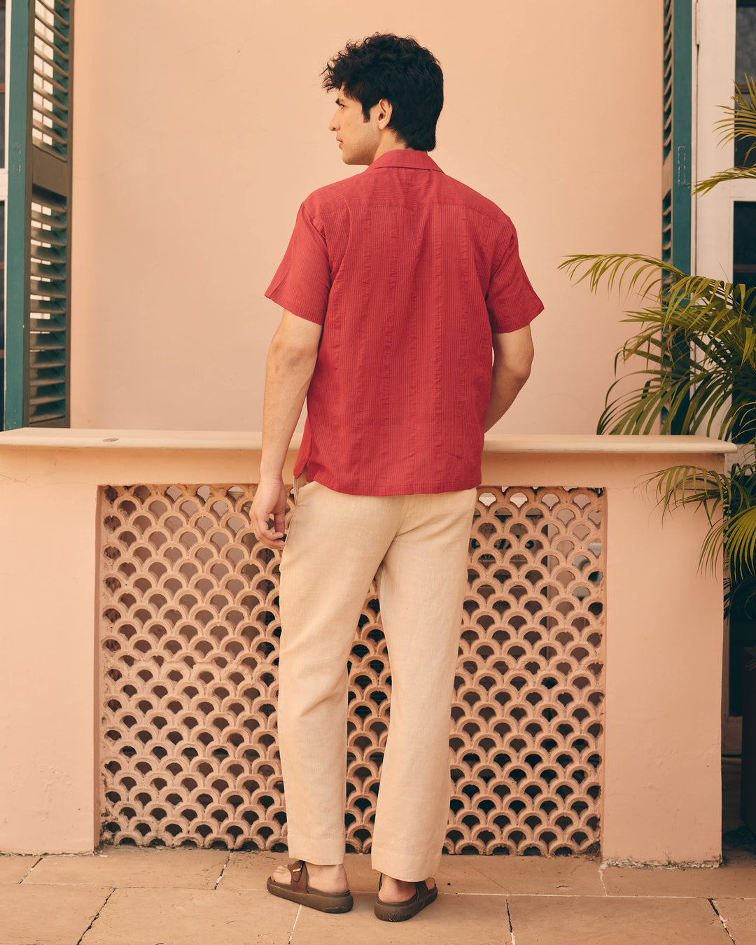 Rivo Maroon Cotton Dobby Embroidered Shirt