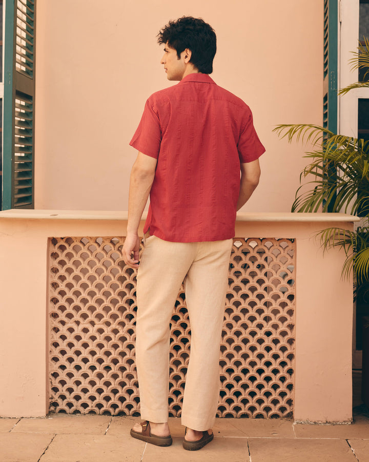 Rivo Maroon Cotton Dobby Embroidered Shirt