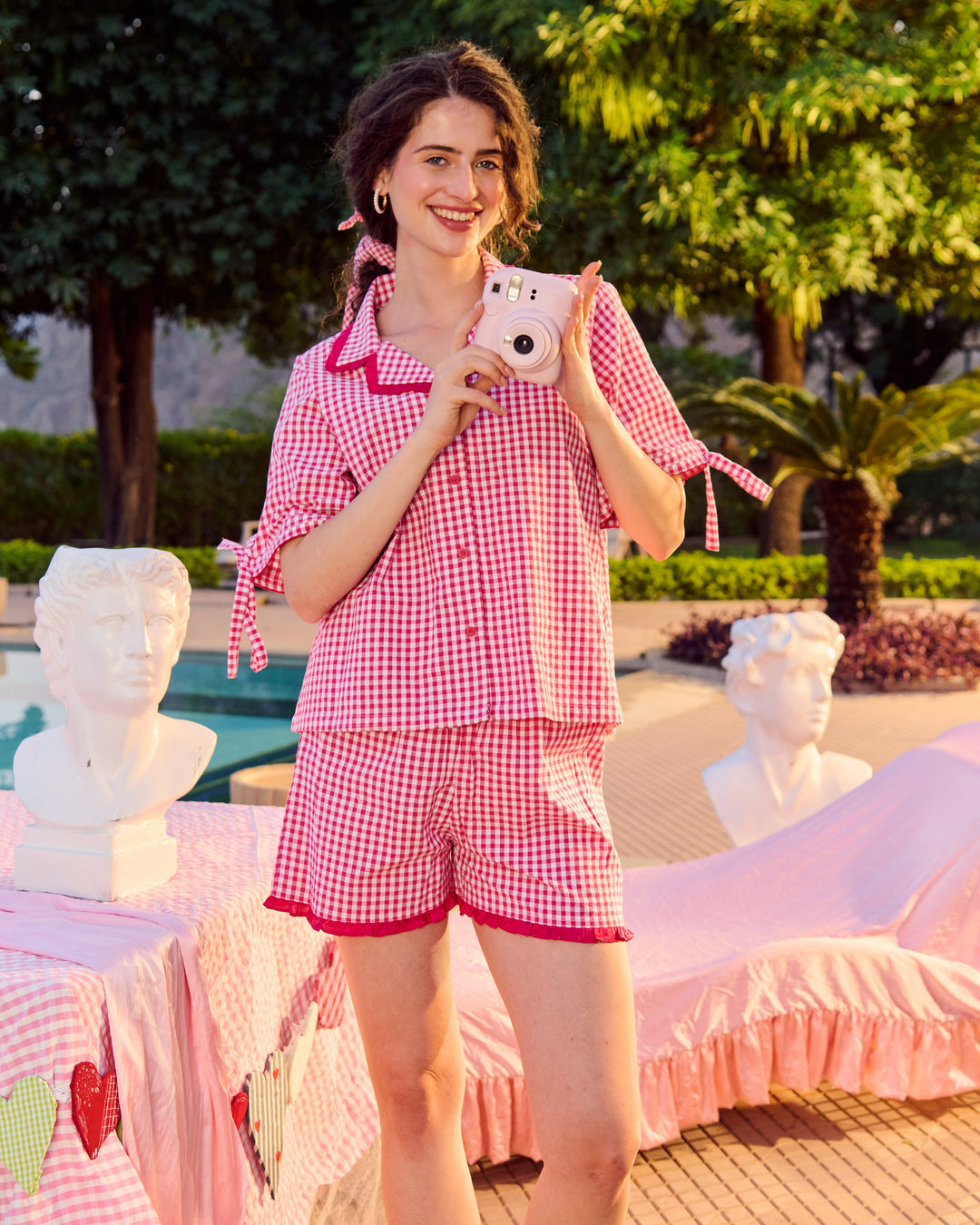 Avneet Pink Cotton Checks Loungewear