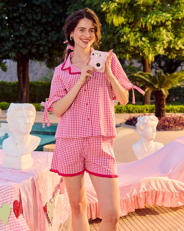 Avneet Pink Cotton Checks Loungewear