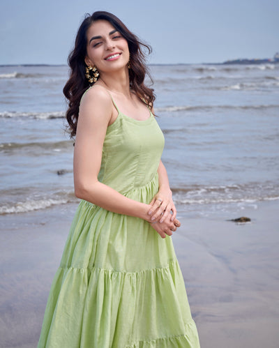 Aviary Green Solid Cotton Dress