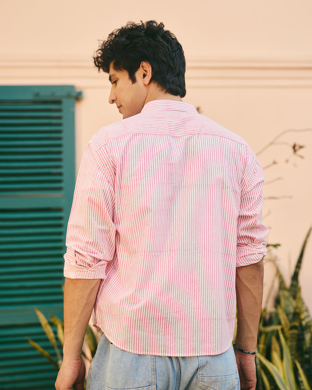 Yaro Pink Cotton Checks Stripes Shirt