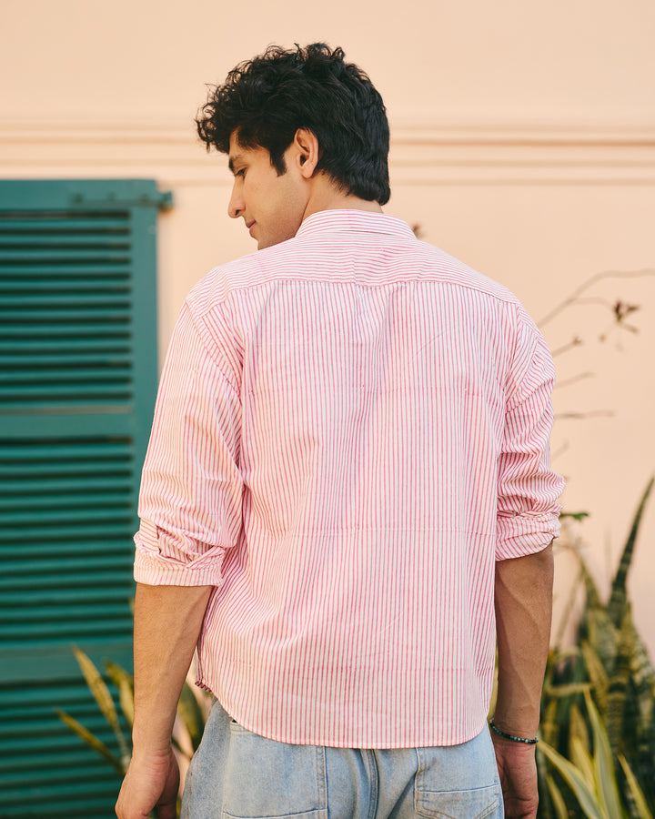 Yaro Pink Cotton Checks Stripes Shirt