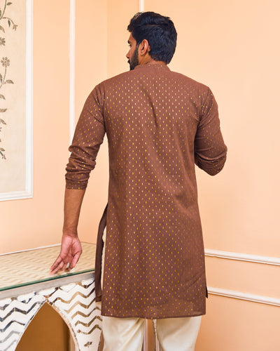 Anshumaan Brown Knitted Lurex Kurta