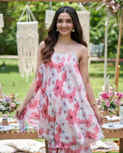Nitara Rust Printed Silk Coord Set 