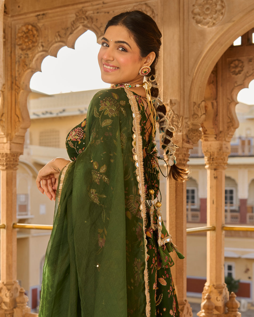 Lala Green Printed Georgette Suit Set