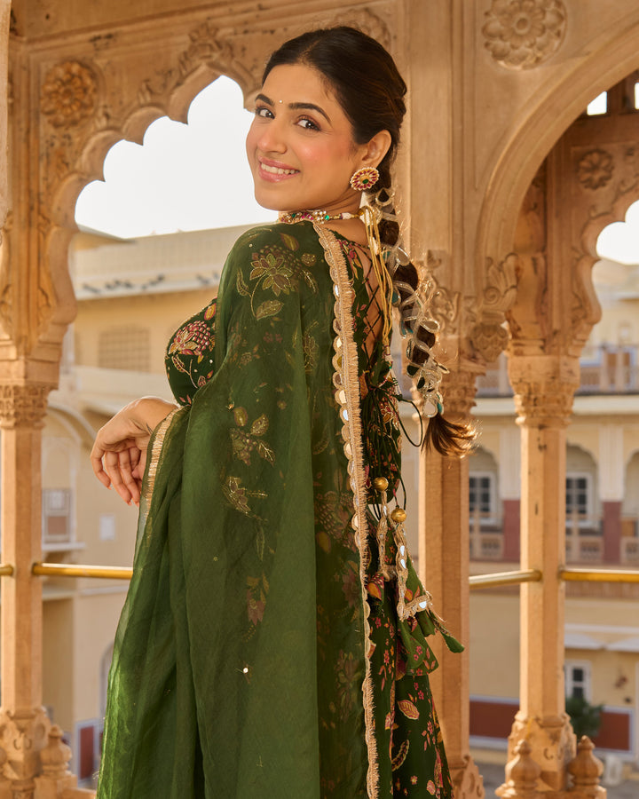 Lala Green Printed Georgette Suit Set