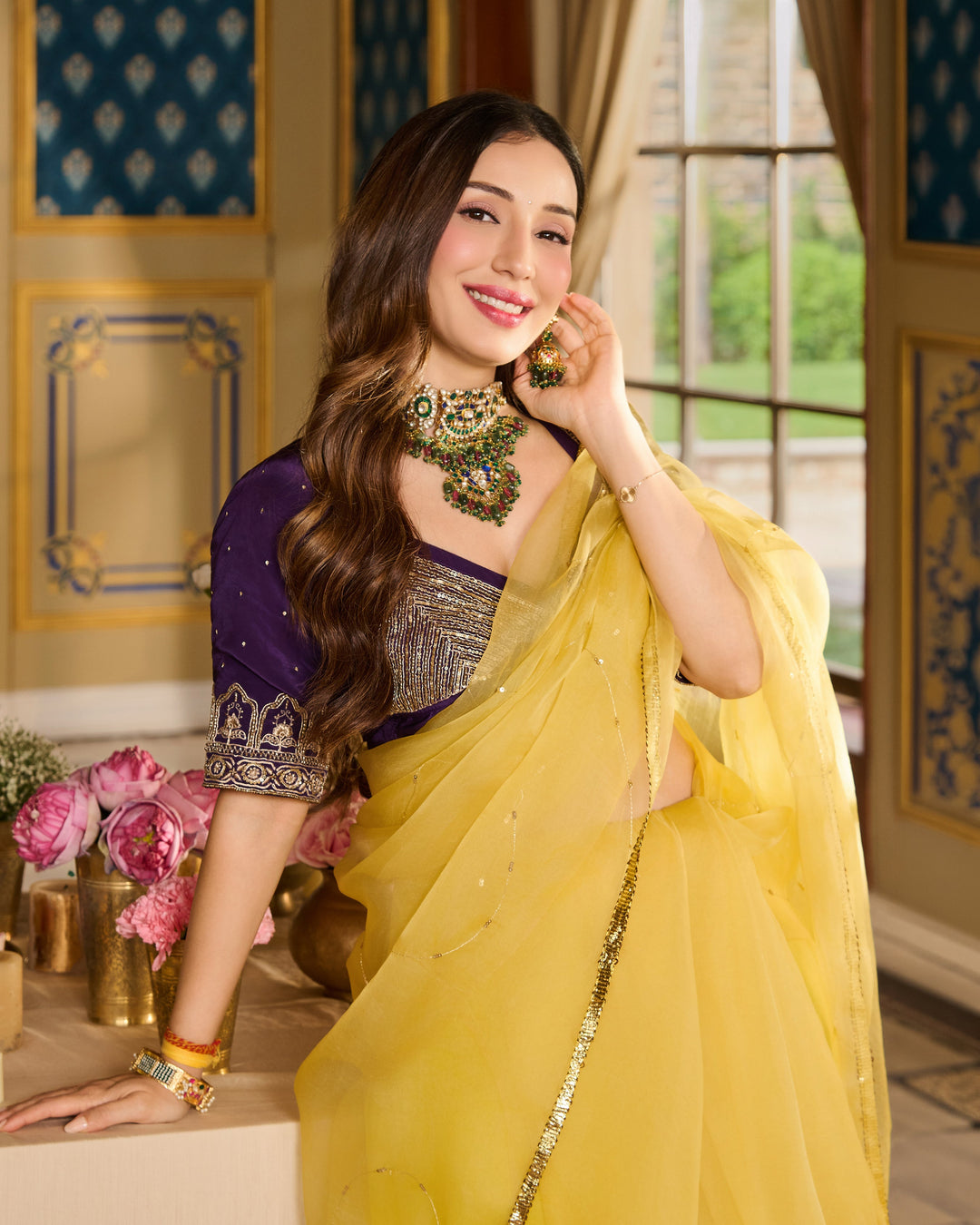 Meher Purple Embroidered Satin Aangi Blouse And Saree